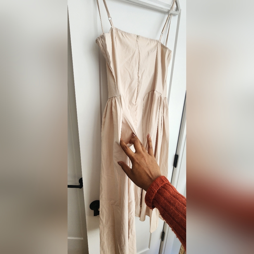 Women's Nude Cream Midi Dress with Spaghetti Straps - Picture 3 of 6